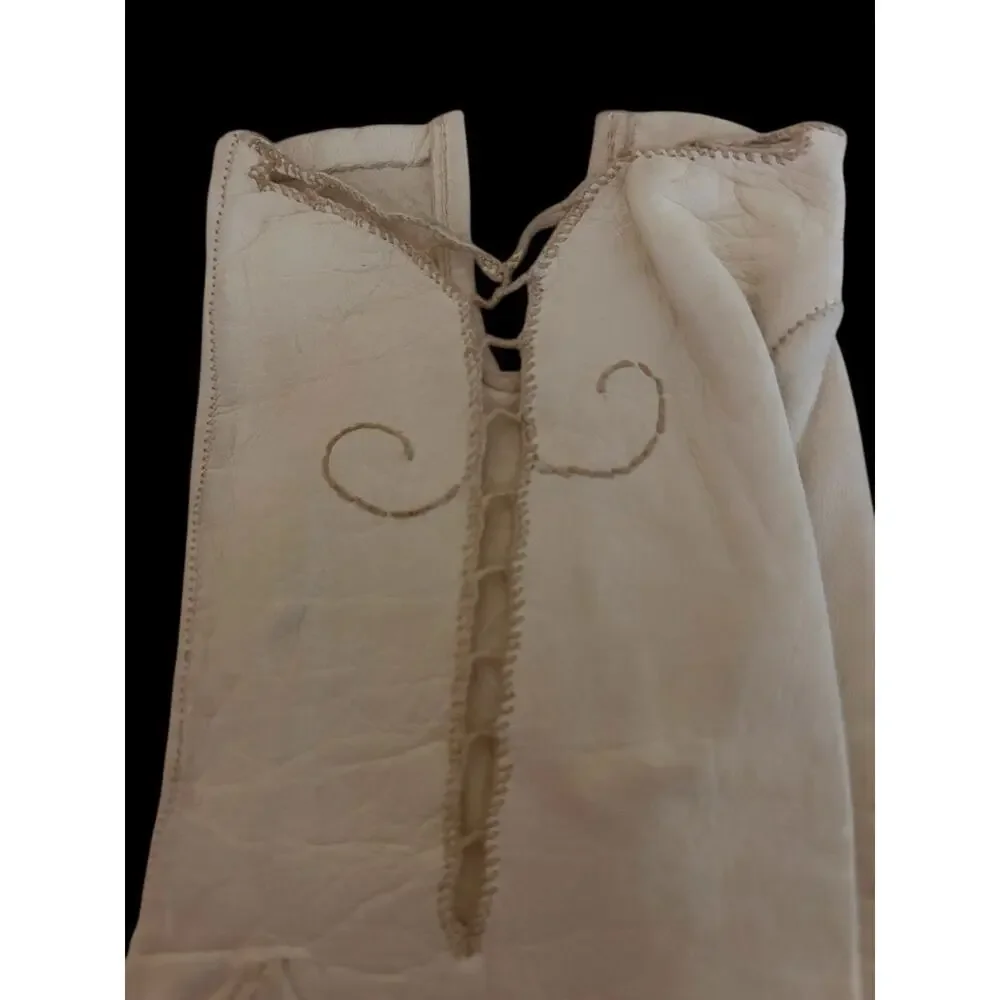 Vintage Unbranded Ivory Sz. 6.5 & Brown Sz. 6.5 Leather Gloves Made In Italy